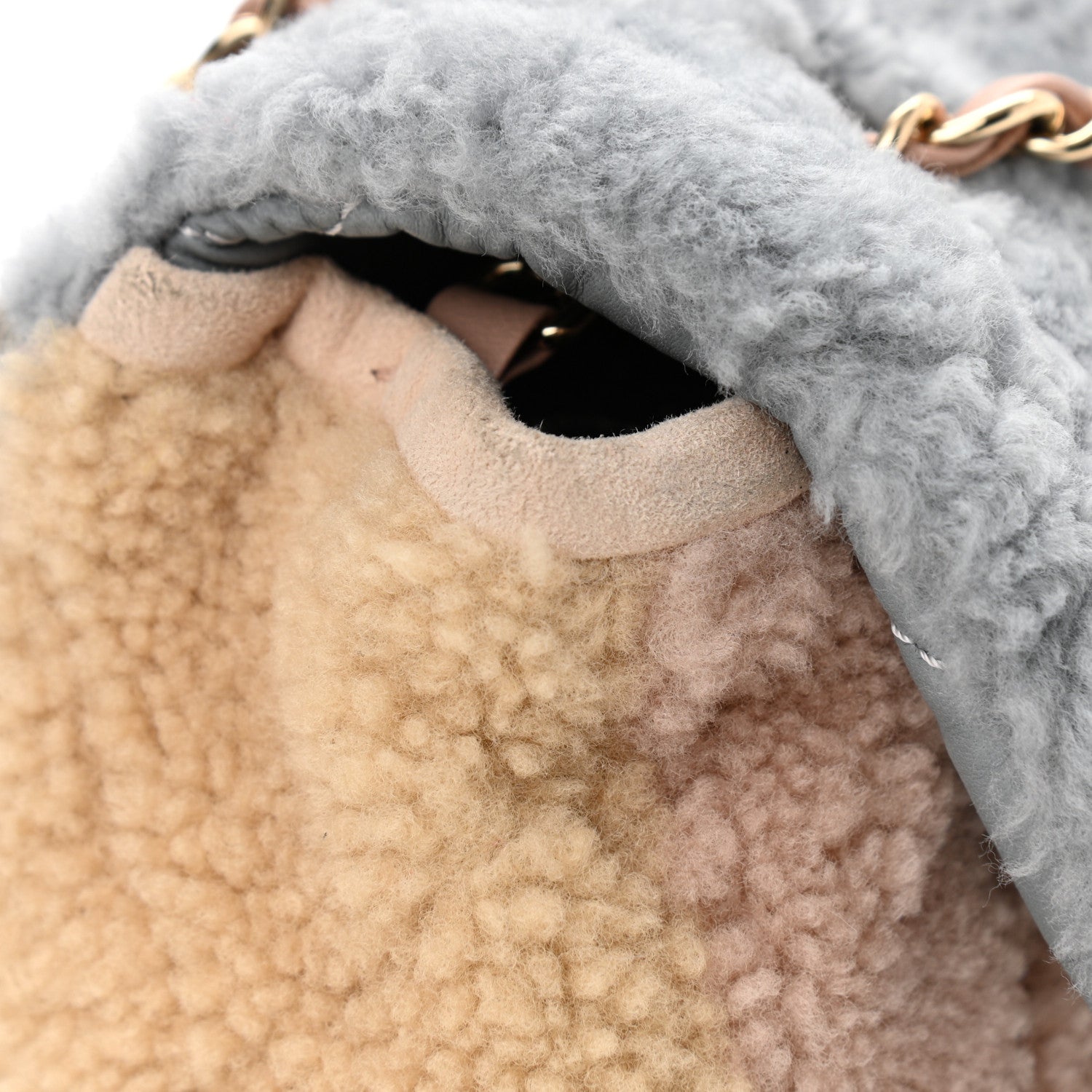Chanel Shearling Sheepskin Single Flap Gray Pink Beige 13 of 14