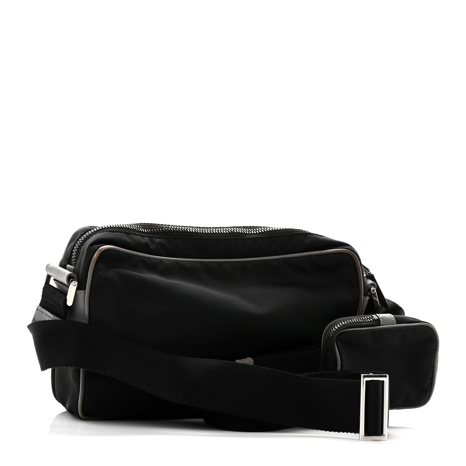 Prada Tessuto Nylon Saffiano Pocket Single Snap Buckle Messenger Flap Bag Black Bleuette Marmo 3 of 9