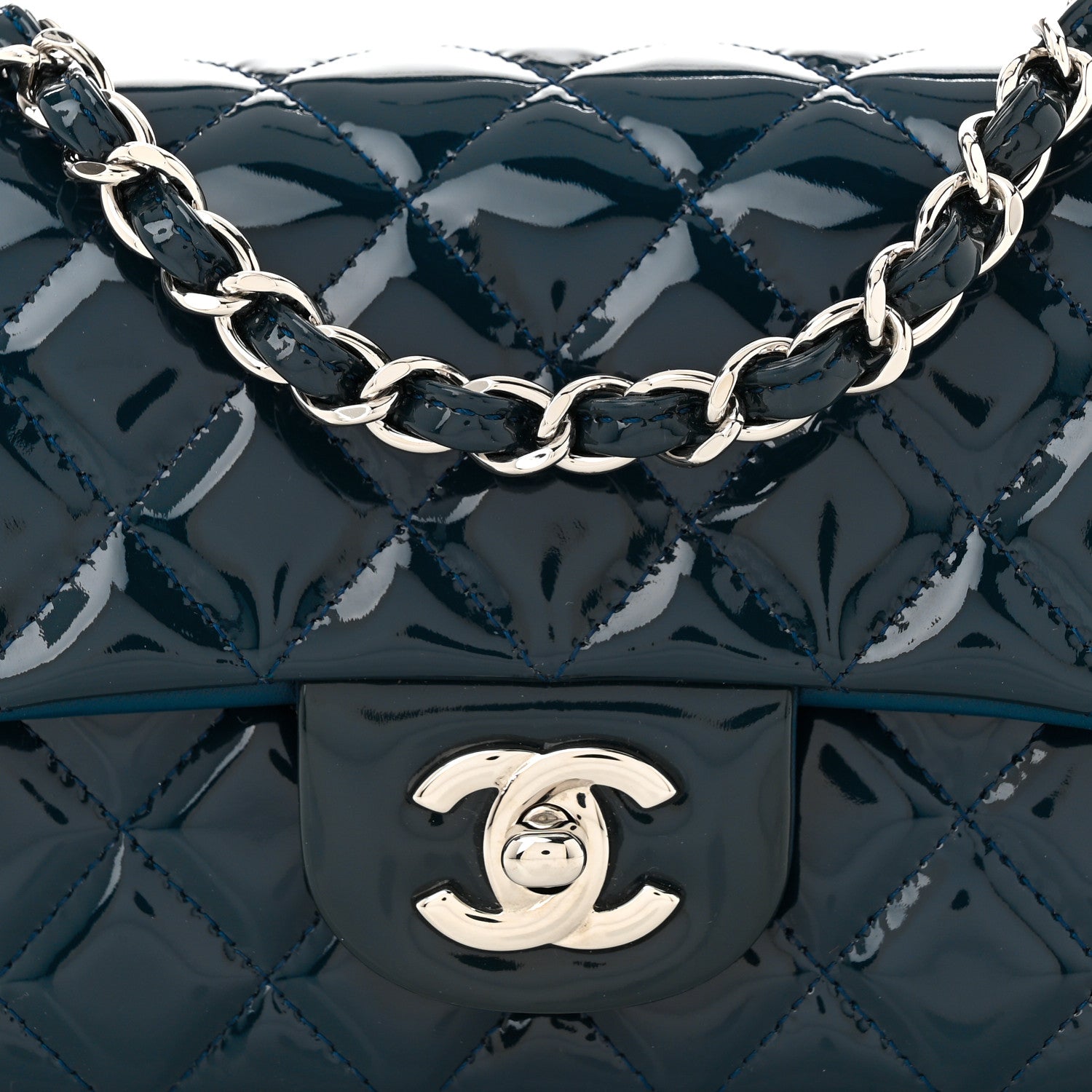 Chanel Patent Calfskin Quilted Mini Rectangular Flap Navy Blue 8 of 12