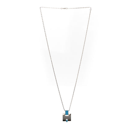 Hermes Palladium Lacquered Eileen Pendant Necklace Bleu Zanzibar 3 of 7