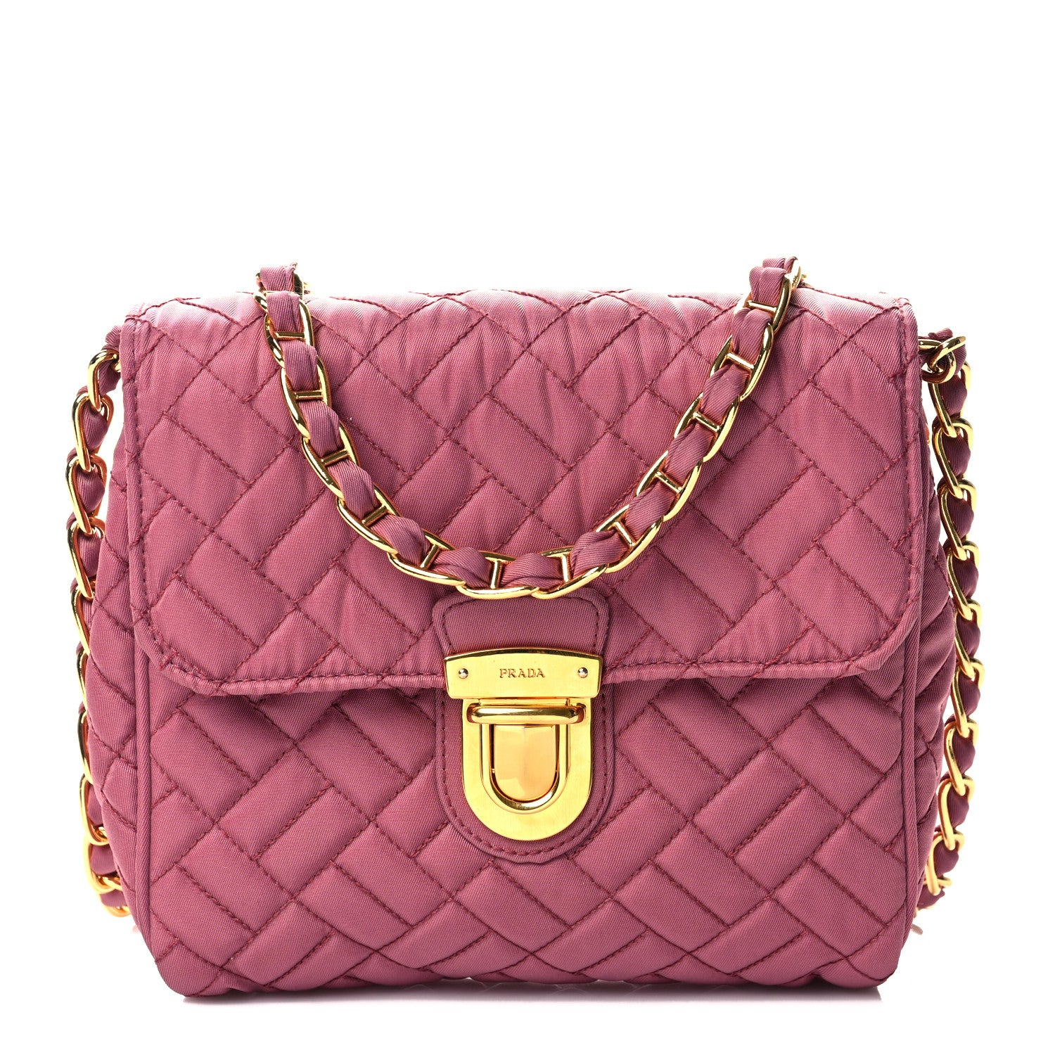 Prada Nylon Tessuto Impunture Quilted Flap Pink 1 of 8