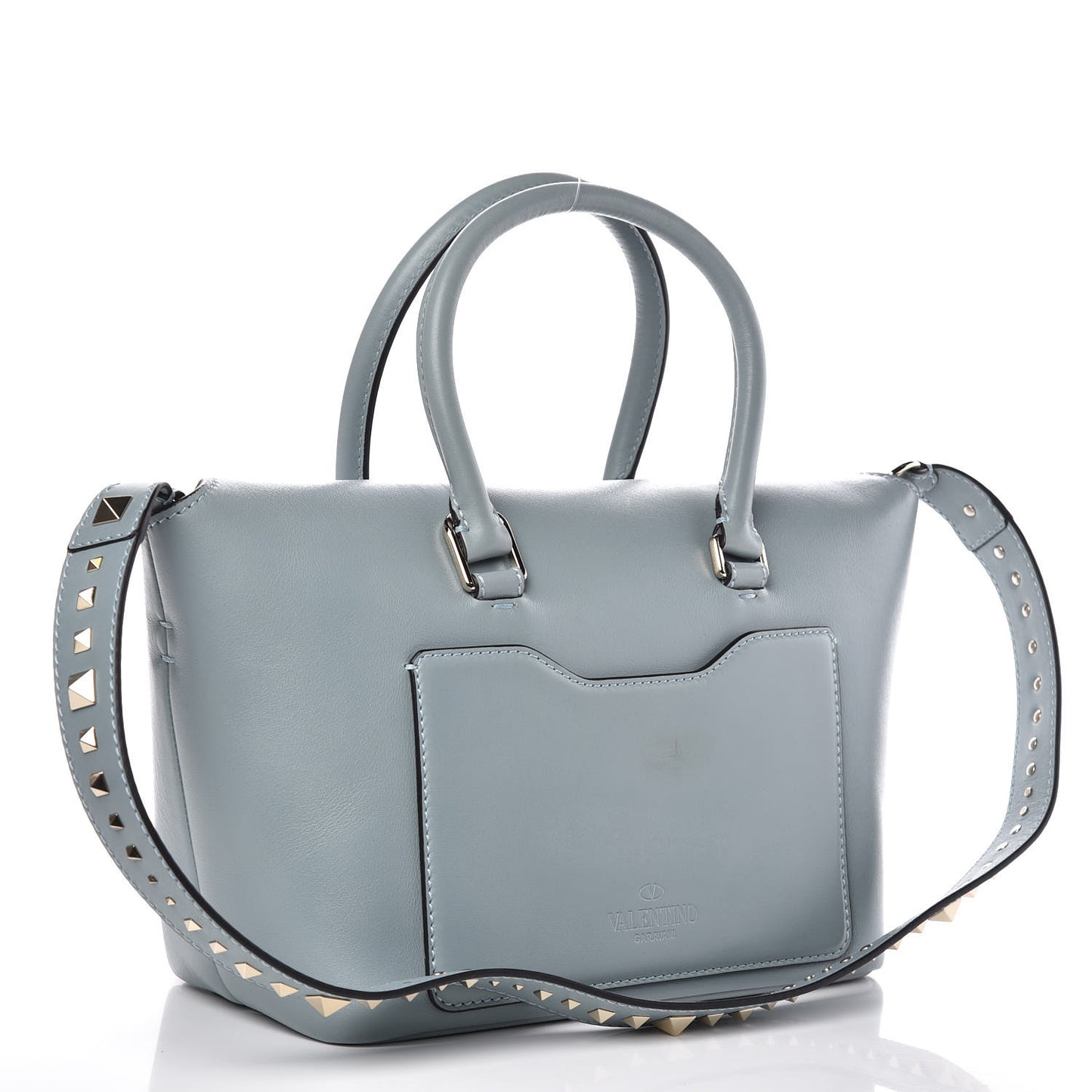 Calfskin Small Rockstud Demilune Double Handle Satchel Nube