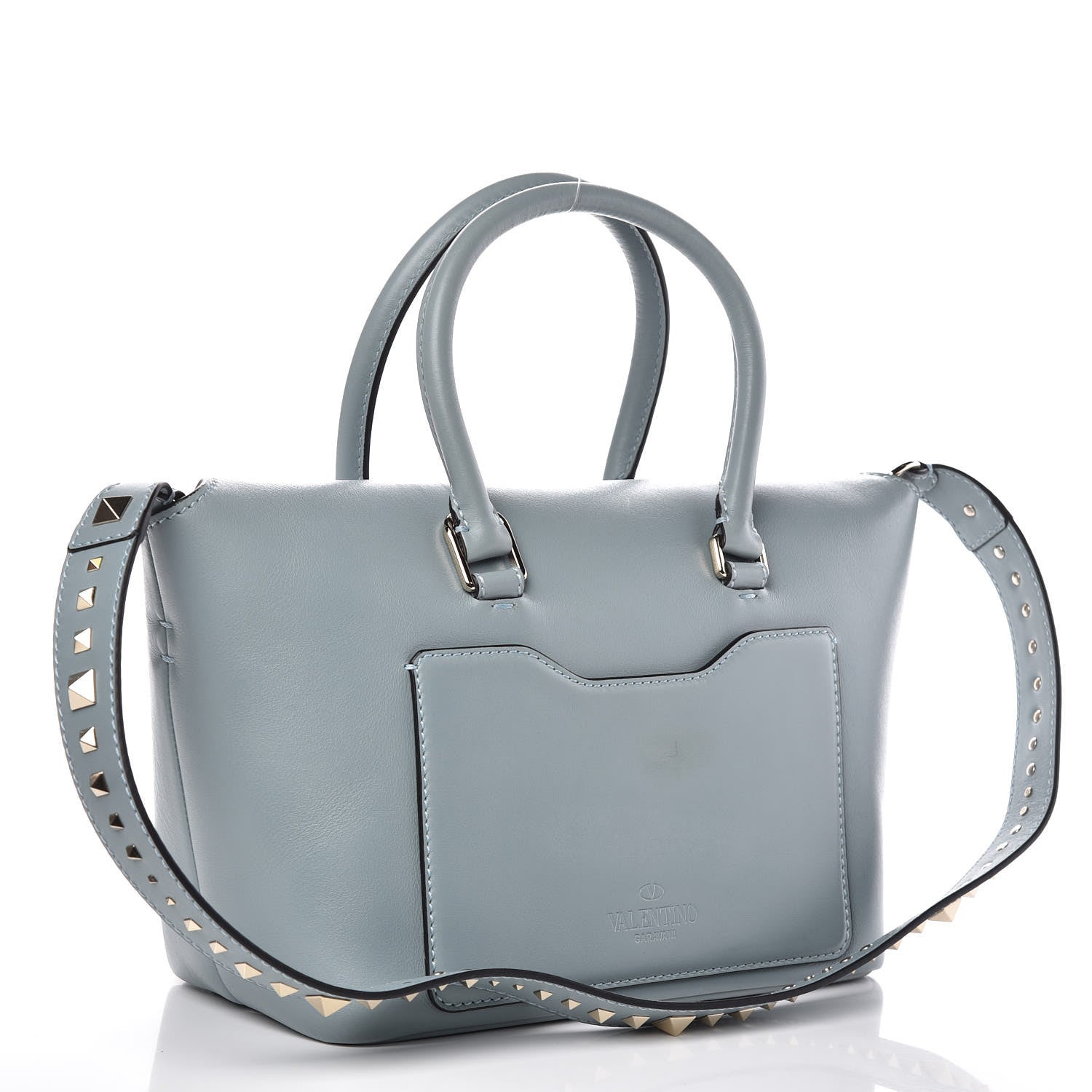Valentino Garavani Calfskin Small Rockstud Demilune Double Handle Satchel Nube 3 of 10
