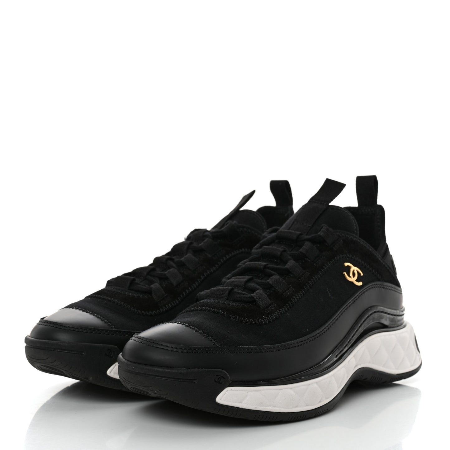 Velvet Calfskin Mixed Fibers CC Sneakers 37.5 Black