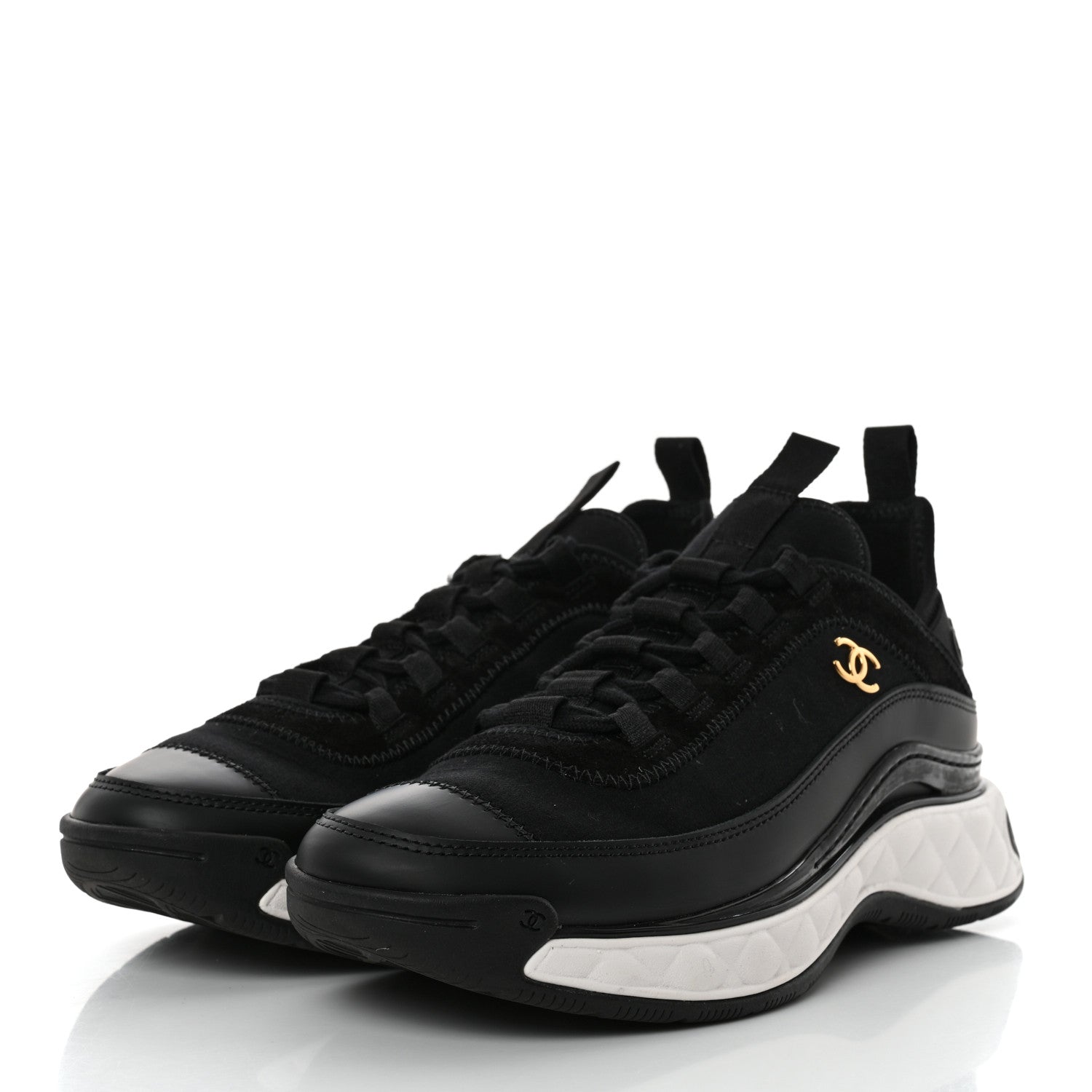 Chanel Velvet Calfskin Mixed Fibers CC Sneakers 37.5 Black 3 of 9