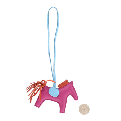 Hermes Milo Lambskin Grigri Rodeo Horse Bag Charm PM Rose Pourpre Cornaline Celeste 2 of 5