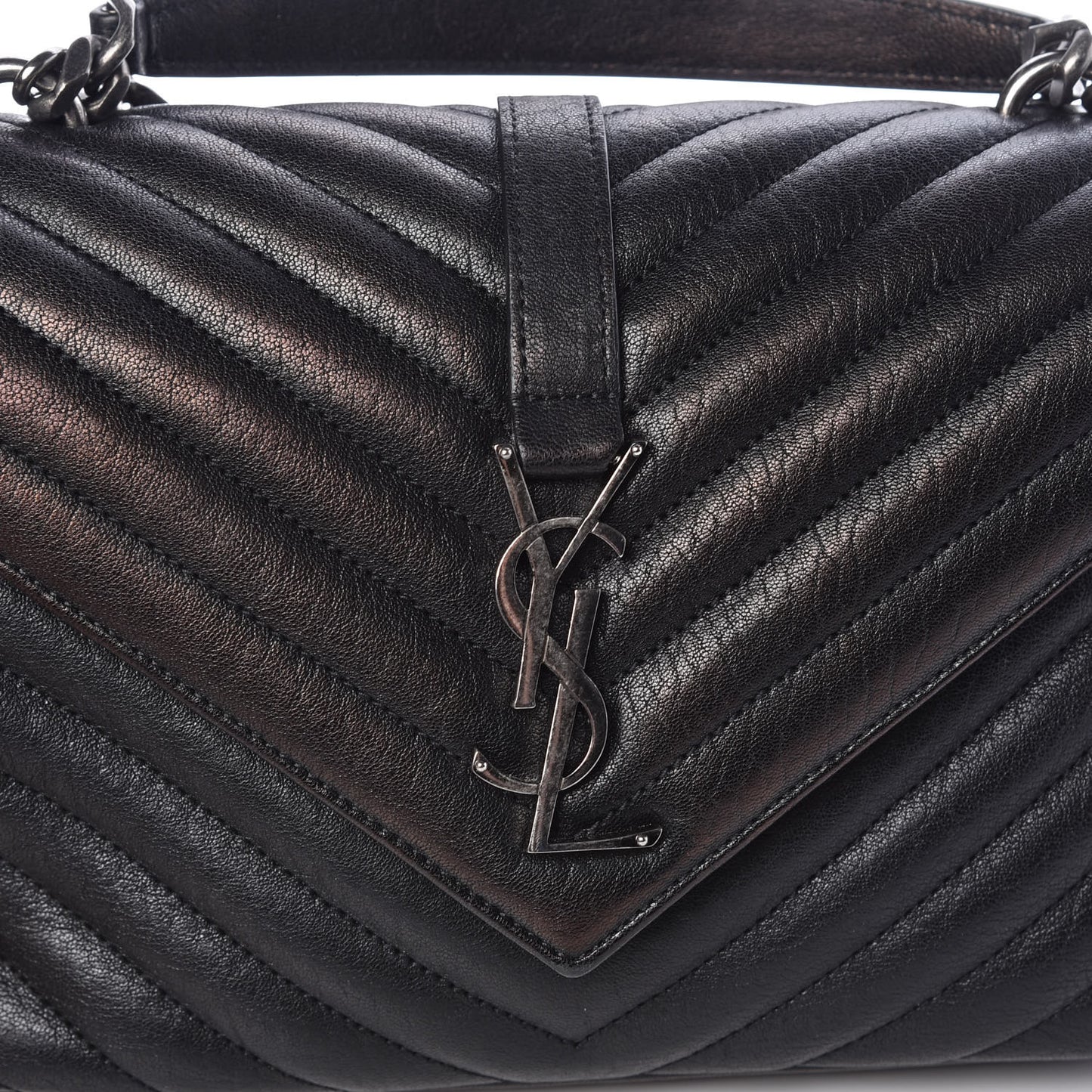 Sheepskin Matelasse Chevron Monogram Medium College Bag Black