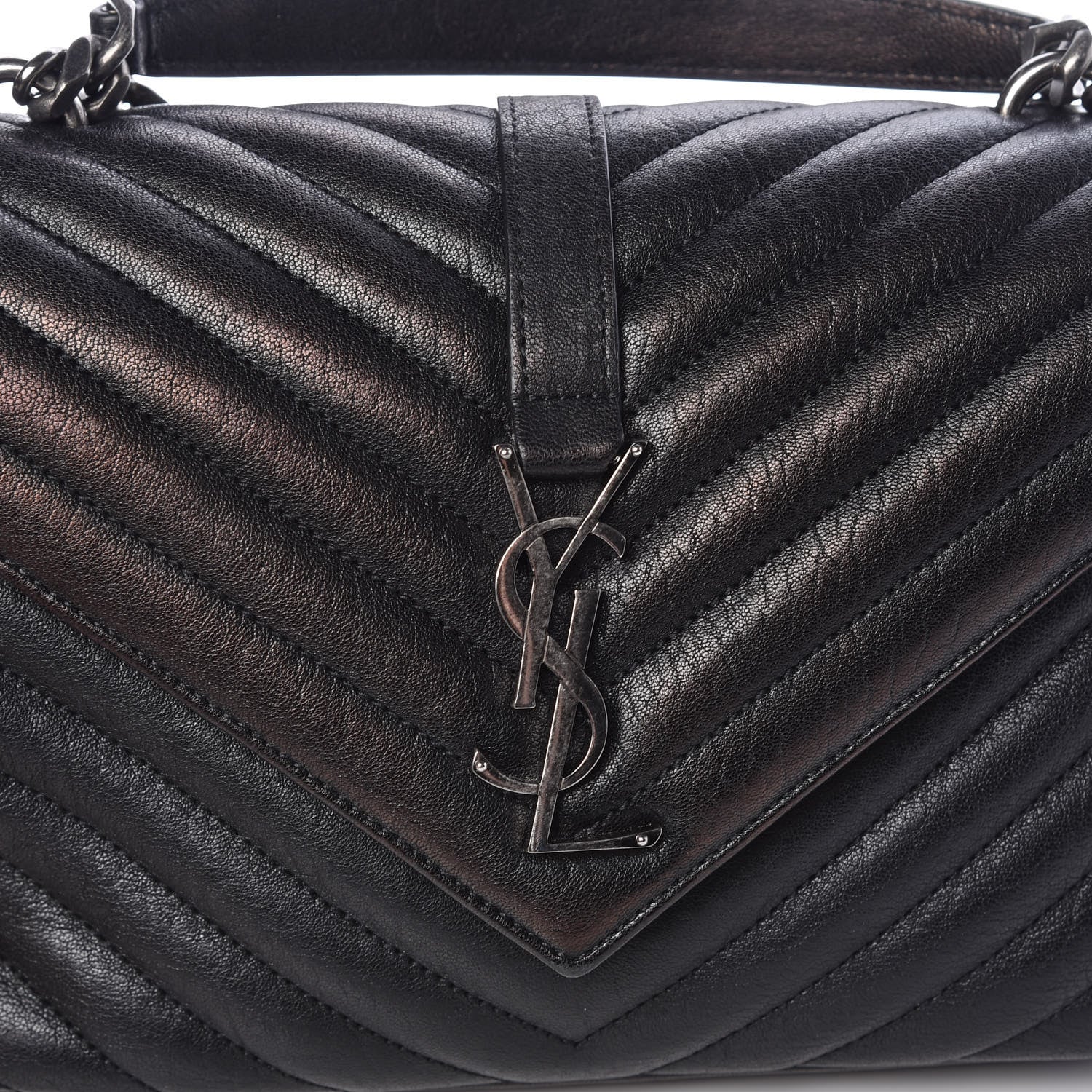 Saint Laurent Sheepskin Matelasse Chevron Monogram Medium College Bag Black 11 of 11