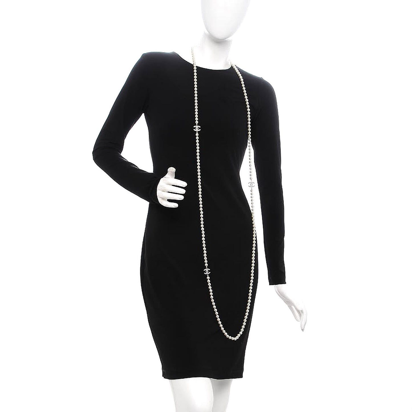 Pearl CC Long Necklace Silver