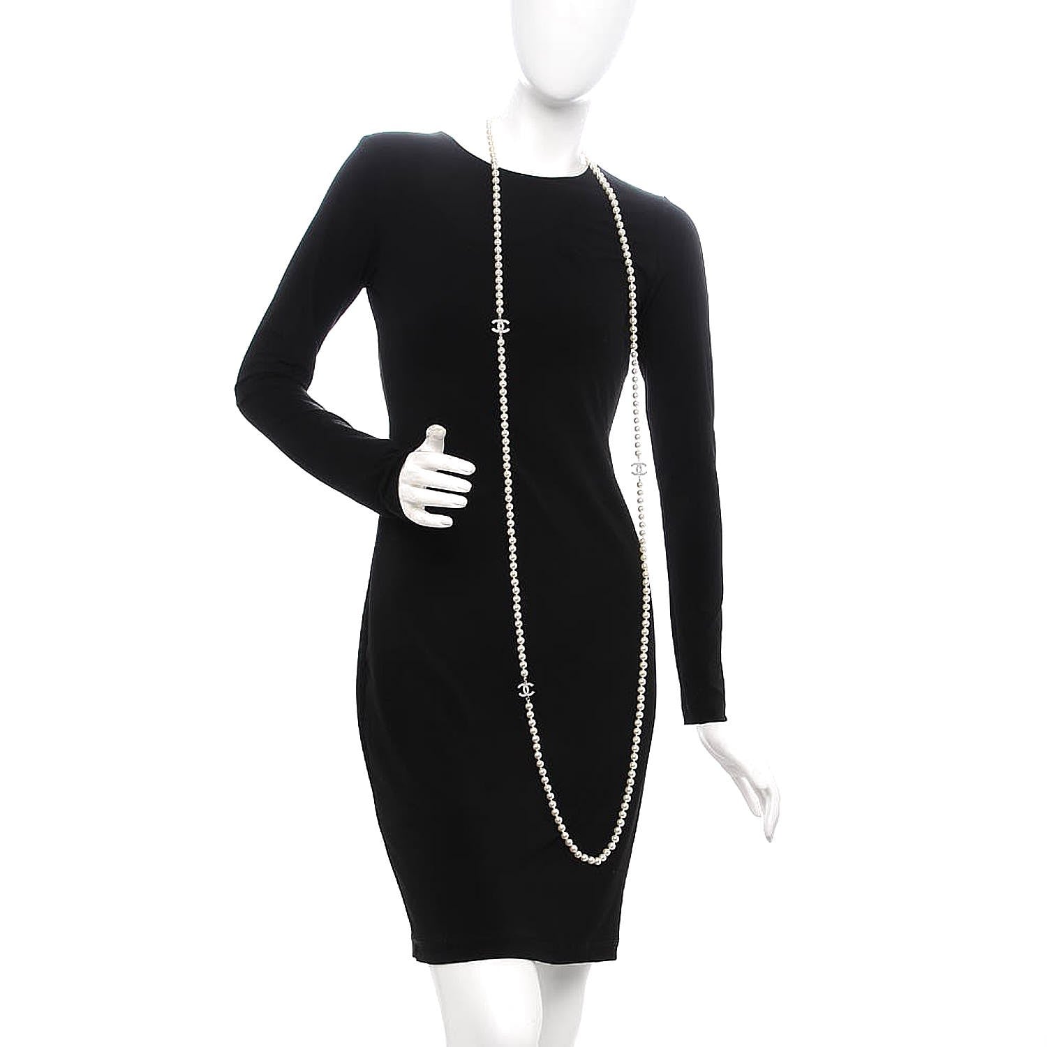 Chanel Pearl CC Long Necklace Silver 3 of 8