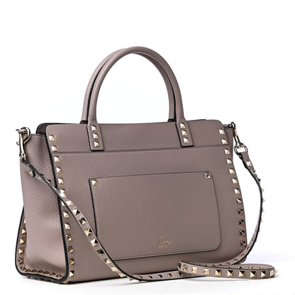 Valentino Garavani Pebbled Calfskin Small Rockstud Double Handle Bag Poudre 2 of 5