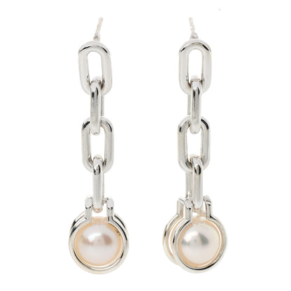 Tiffany Sterling Silver Pearl HardWear Triple Link Earrings 1 of 7
