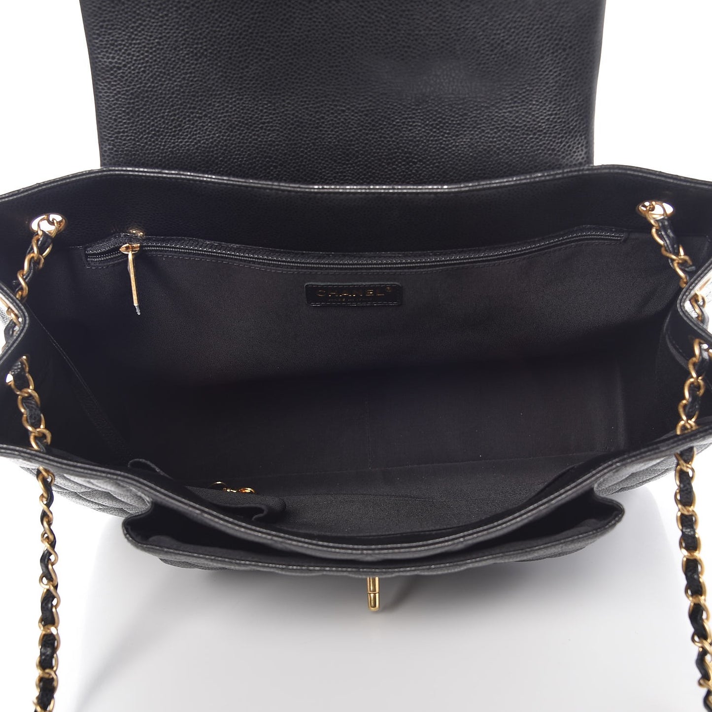 Caviar Quilted Flap Tote Black