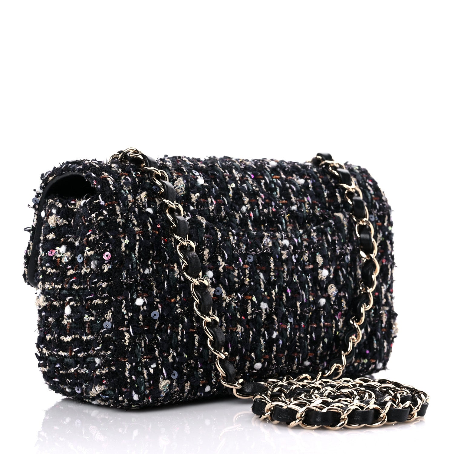 Chanel Glittered Tweed Quilted Mini Rectangular Flap Navy Blue Mulitcolor 3 of 13