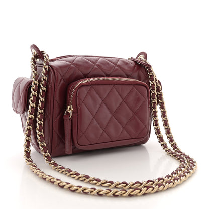 Chanel Shiny Crumpled Lambskin Quilted Small Preppy Pocket Camera Case Burgundy 2 of 10