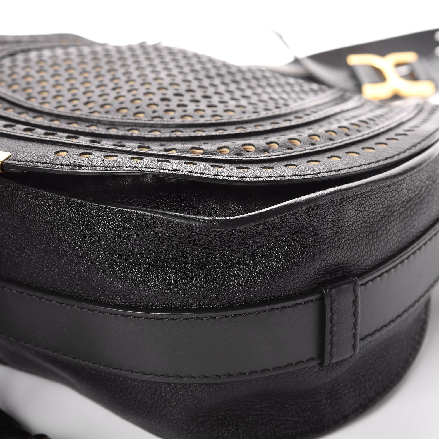 Chloe Calfskin Perforated Medium Marcie Round Crossbody Bag Black 9 of 9