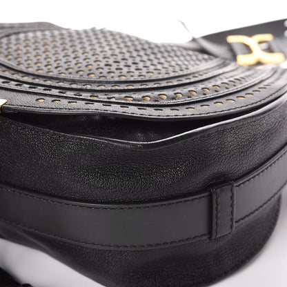 Chloe Calfskin Perforated Medium Marcie Round Crossbody Bag Black 9 of 9