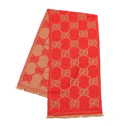 Gucci Wool Lame Jacquard Monogram Jumbo GG Lady Nest Lux Scarf Flame Beige 3 of 5