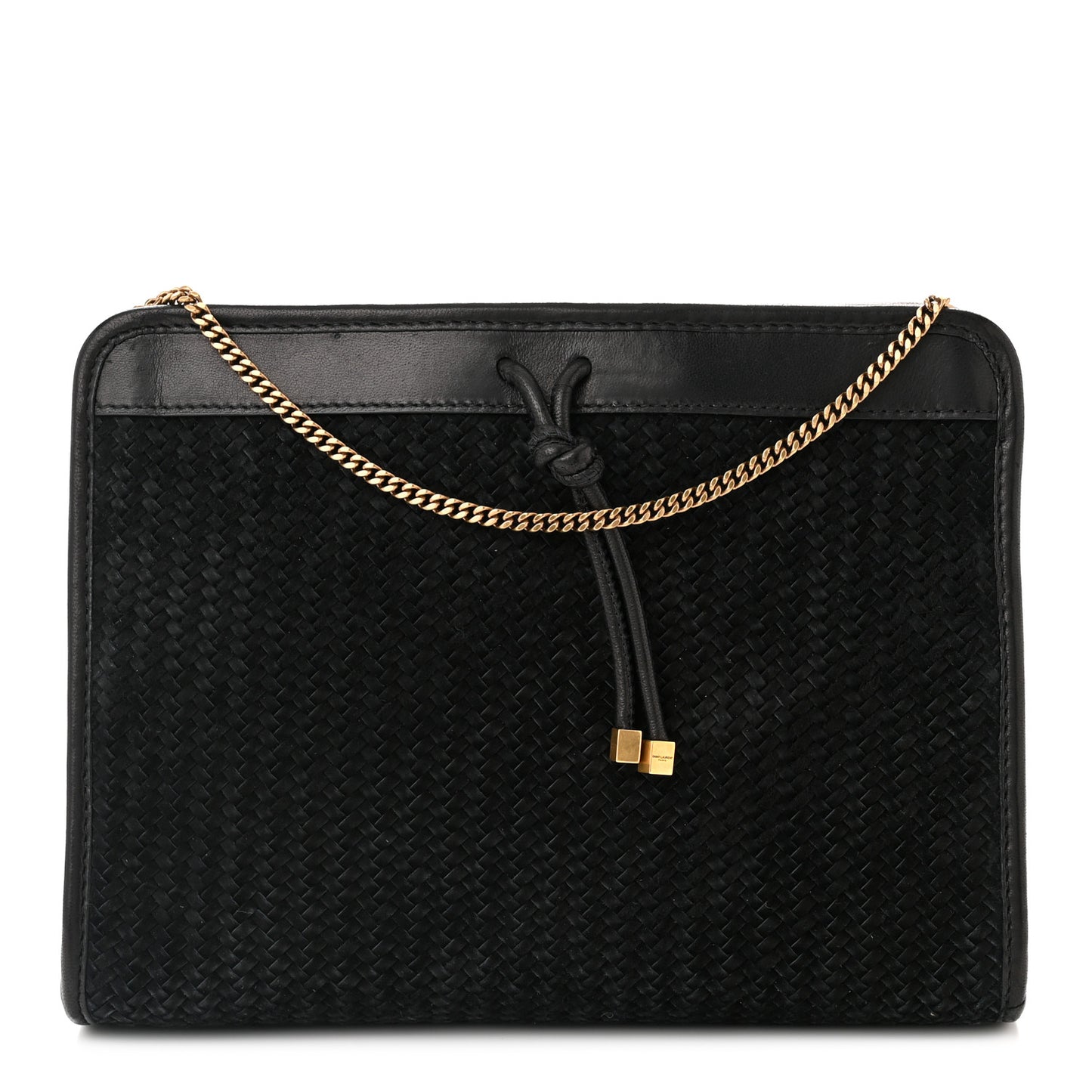 Suede Woven Baby Victoire Chain Clutch Bag Black