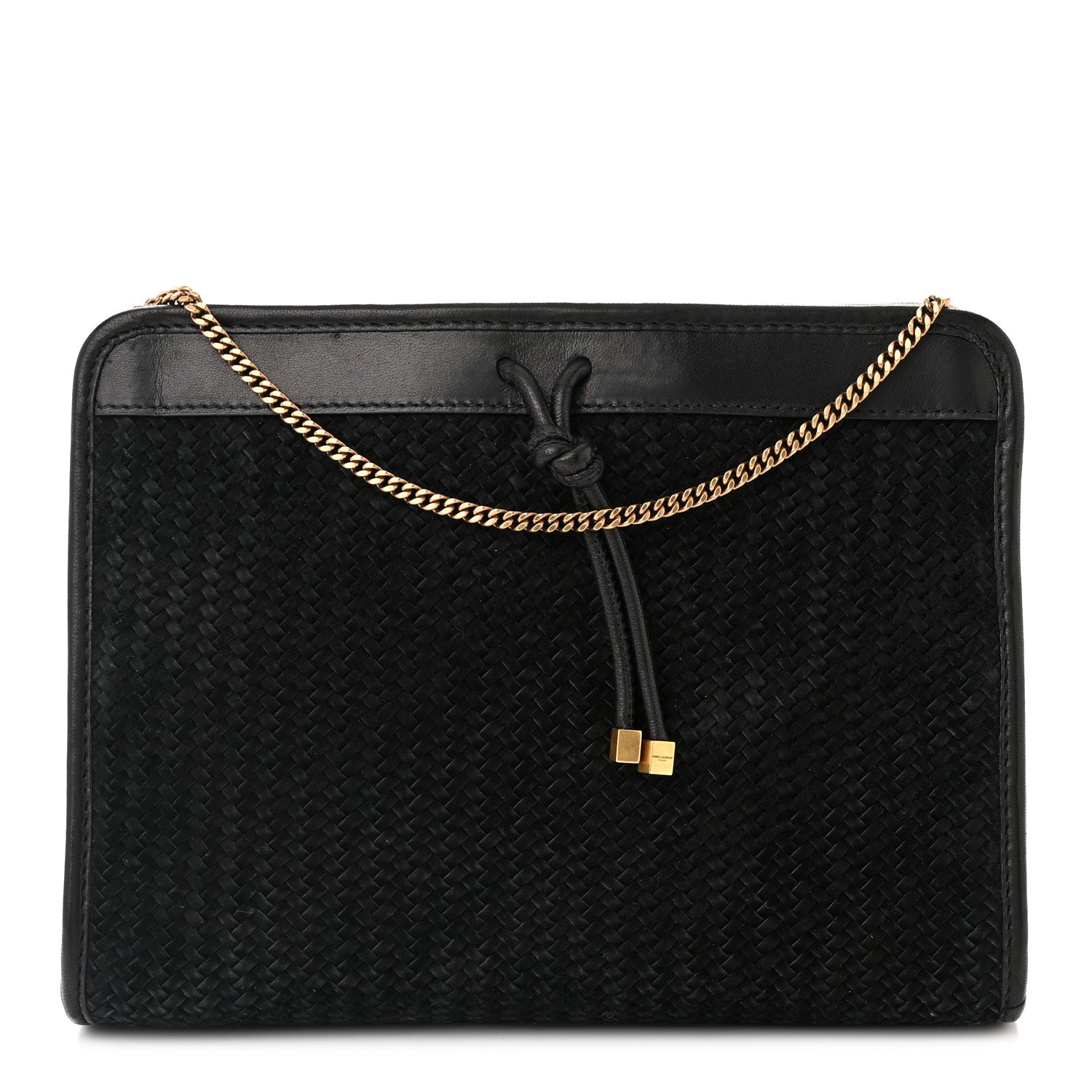 Saint Laurent Suede Woven Baby Victoire Chain Clutch Bag Black 1 of 10