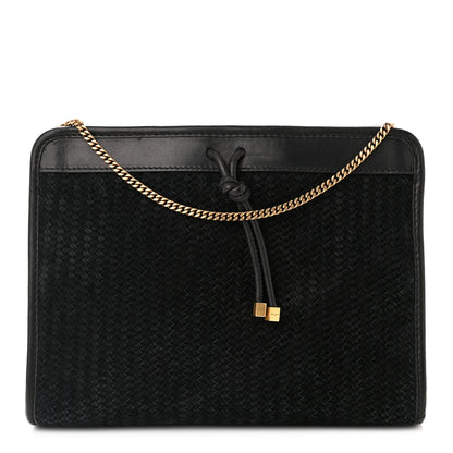 Saint Laurent Suede Woven Baby Victoire Chain Clutch Bag Black 1 of 10