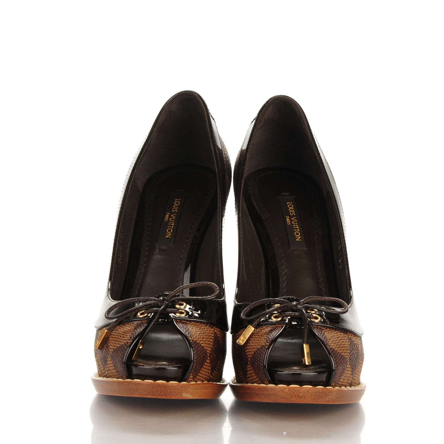 Damier Ebene Palm Beach Peep Toe Pumps 35