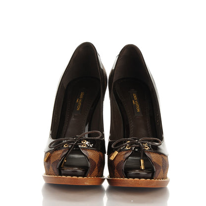 Louis Vuitton Damier Ebene Palm Beach Peep Toe Pumps 35 2 of 7