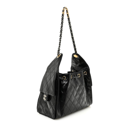 Chanel Shiny Crumpled Calfskin Quilted Small Chanel 25 Handbag Black 3 of 11