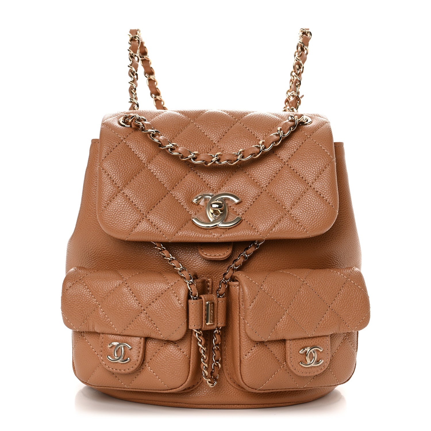 Chanel Shiny Caviar Quilted Medium Duma Pockets Drawstring Backpack Dark Beige 1 of 10