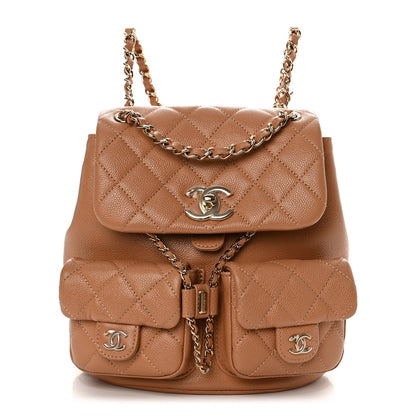 Chanel Shiny Caviar Quilted Medium Duma Pockets Drawstring Backpack Dark Beige 1 of 10