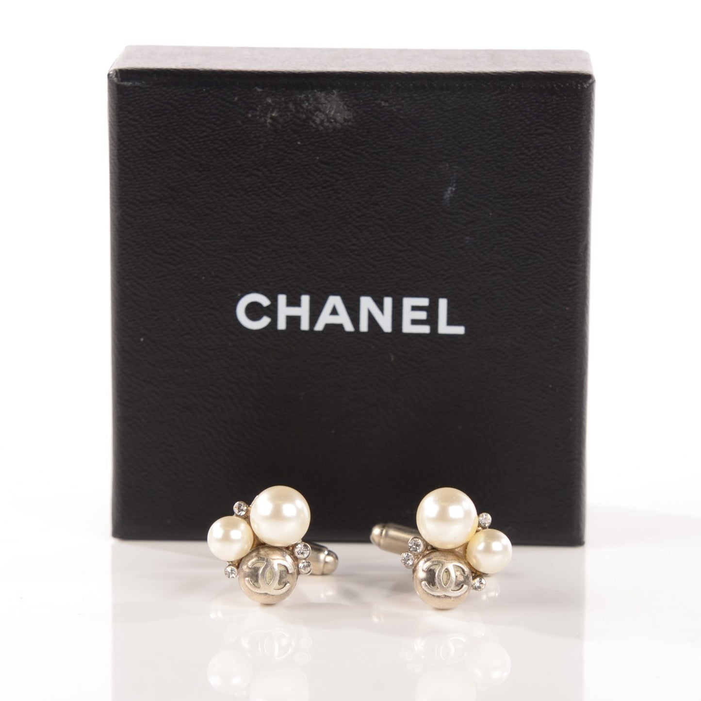 Pearl Crystal CC Cufflinks Silver
