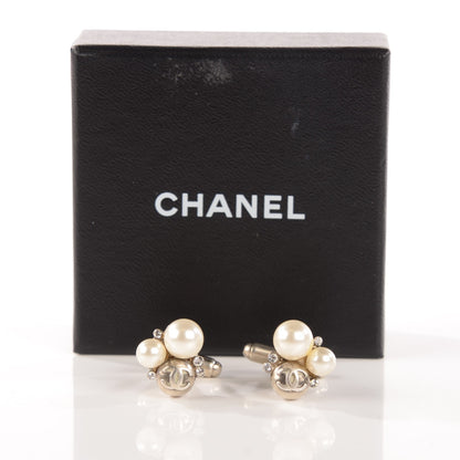Chanel Pearl Crystal CC Cufflinks Silver 3 of 5