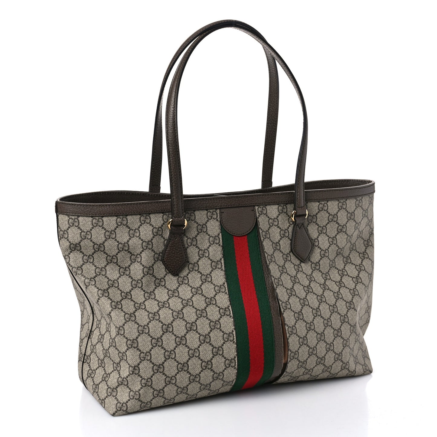 GG Supreme Monogram Textured Calfskin Web Medium Ophidia Shopping Tote Beige Ebony New Acero
