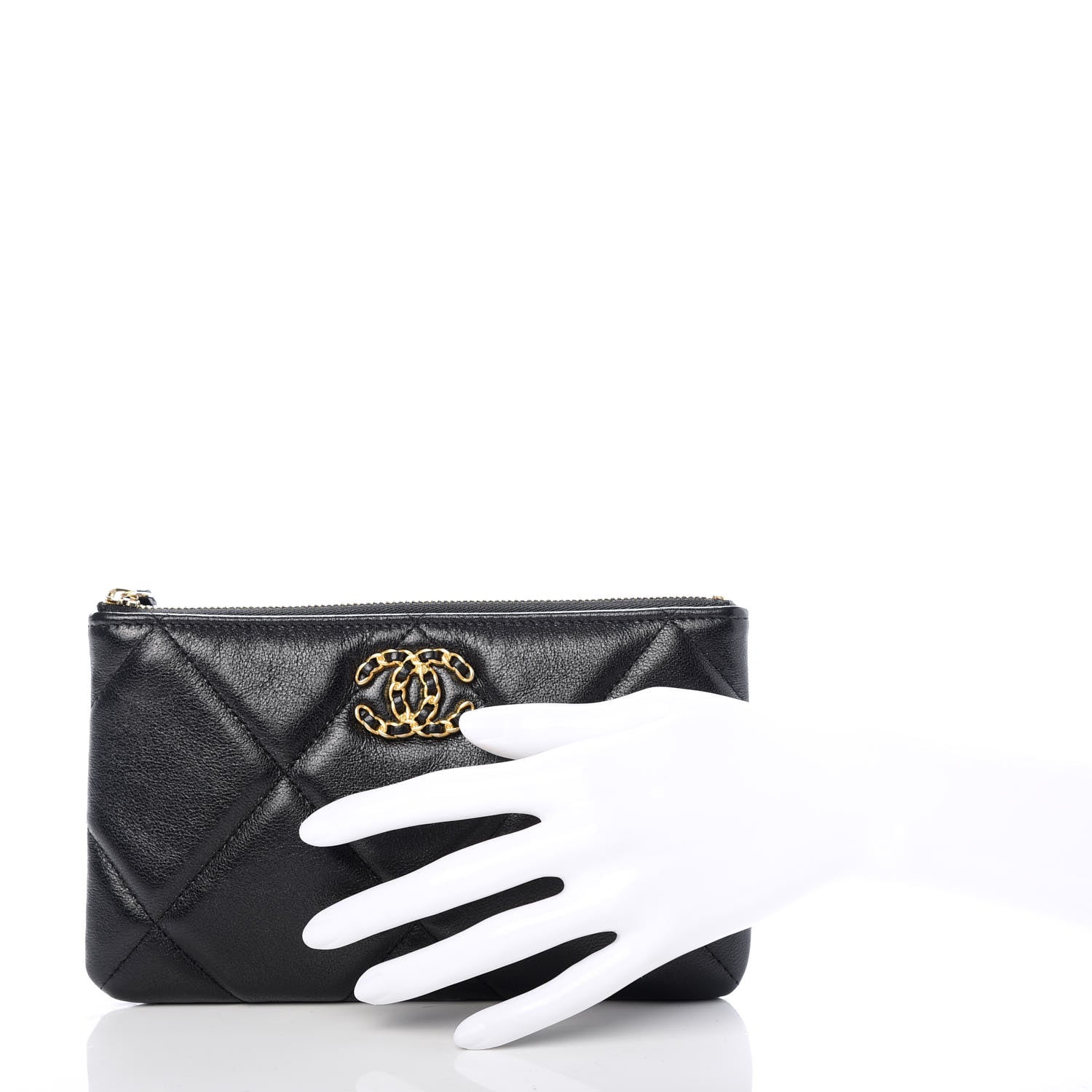 Chanel Shiny Goatskin Quilted Small Chanel 19 Pouch Black 2 of 8