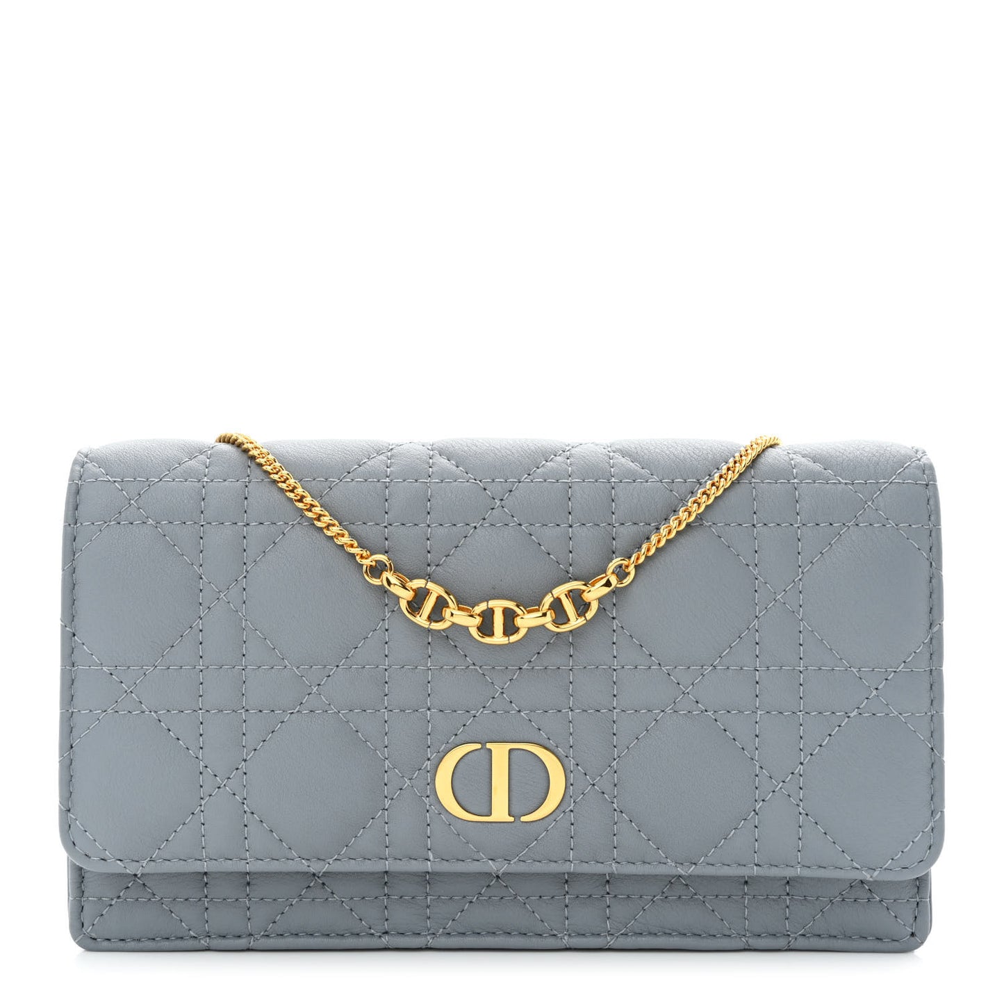 Supple Calfskin Caro Pouch with Chain Cloud Blue