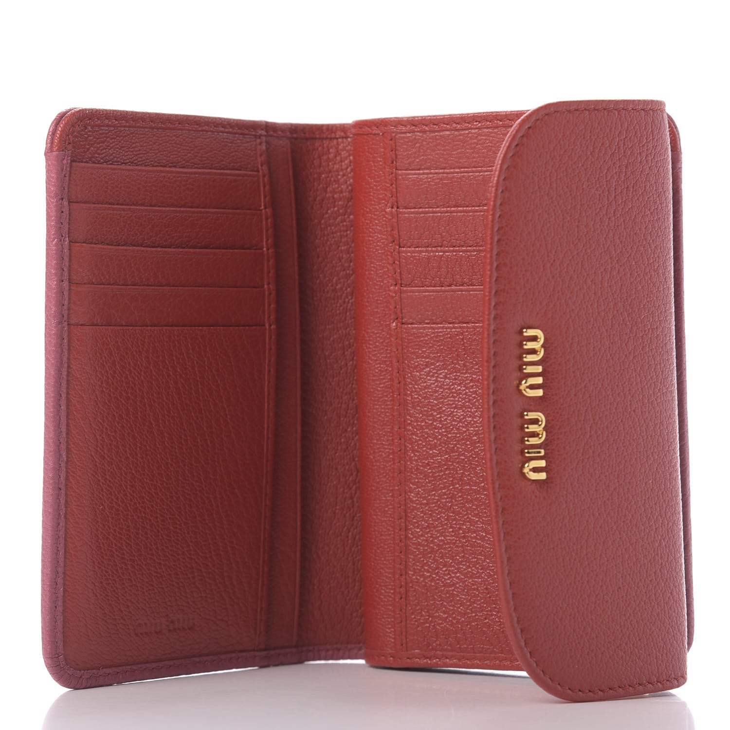 Miu Miu Goatskin Madras Bicolor Flap Wallet Fuoco Bruyere 6 of 10