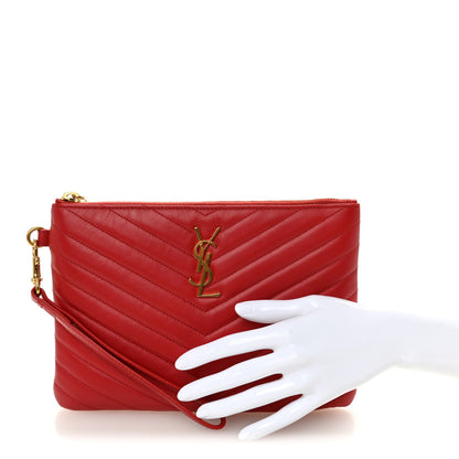 Saint Laurent Calfskin Matelasse Chevron Monogram A5 Wristlet Bandana Red 2 of 7