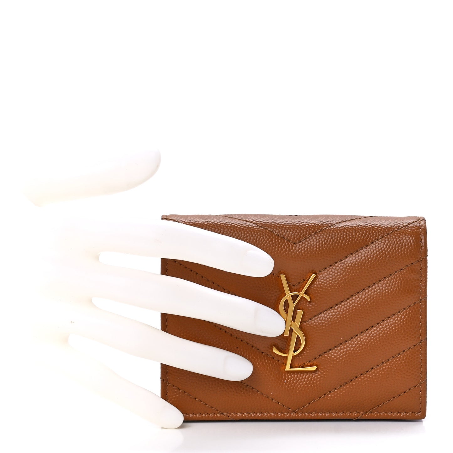 Grain De Poudre Matelasse Chevron Monogram Flap Card Case Dark Natural