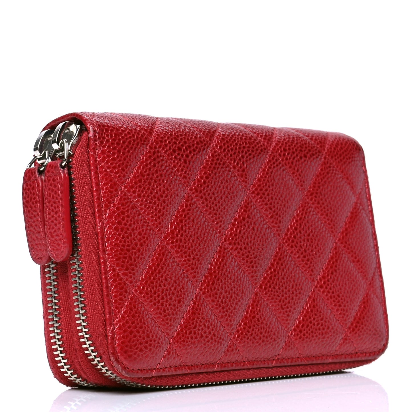 Caviar Quilted Gusset Double Zip Around Wallet Red