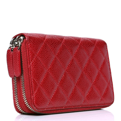 Chanel Caviar Quilted Gusset Double Zip Around Wallet Red 4 of 16