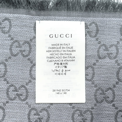 Gucci Wool Silk Monogram GGWeb Fringe Shawl Pearl Medium Grey 3 of 3