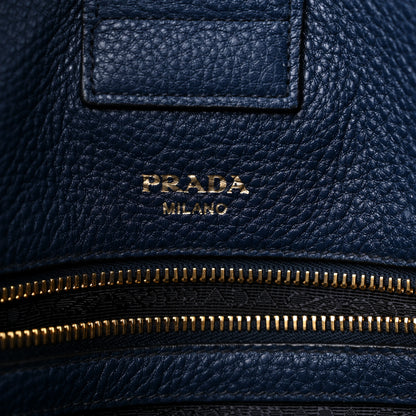 Prada Vitello Daino Zip Shopping Tote Navy Blue 6 of 11