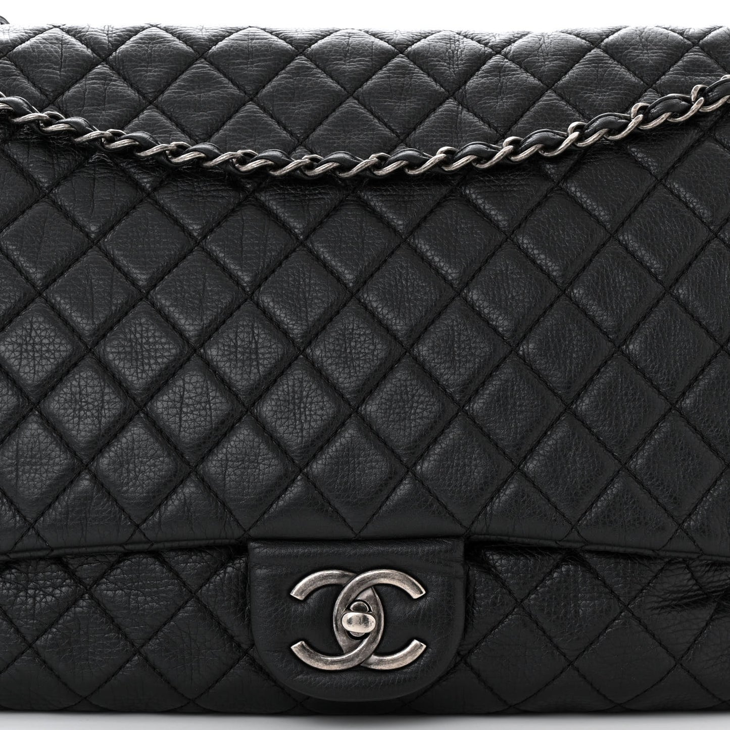 Calfskin Quilted XXL Travel Flap Bag Black