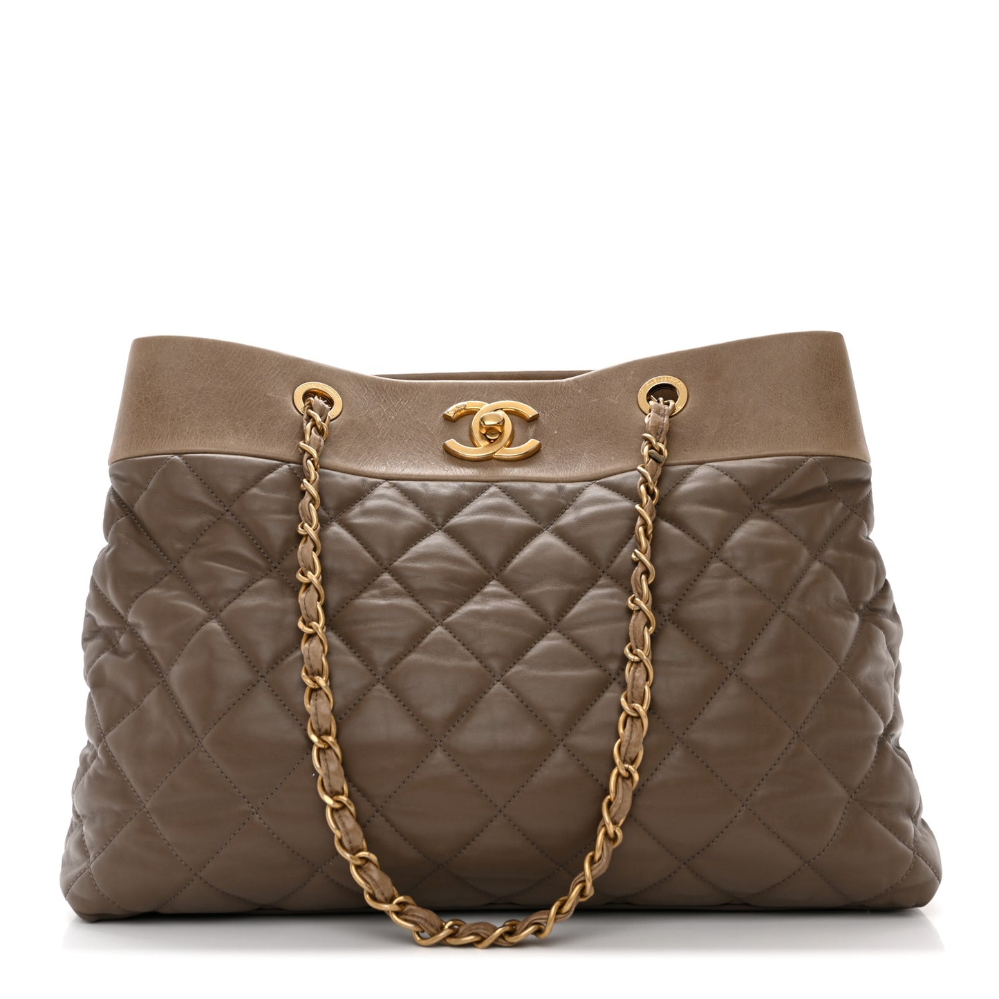 Calfskin Quilted Large Soft Elegance Tote Beige