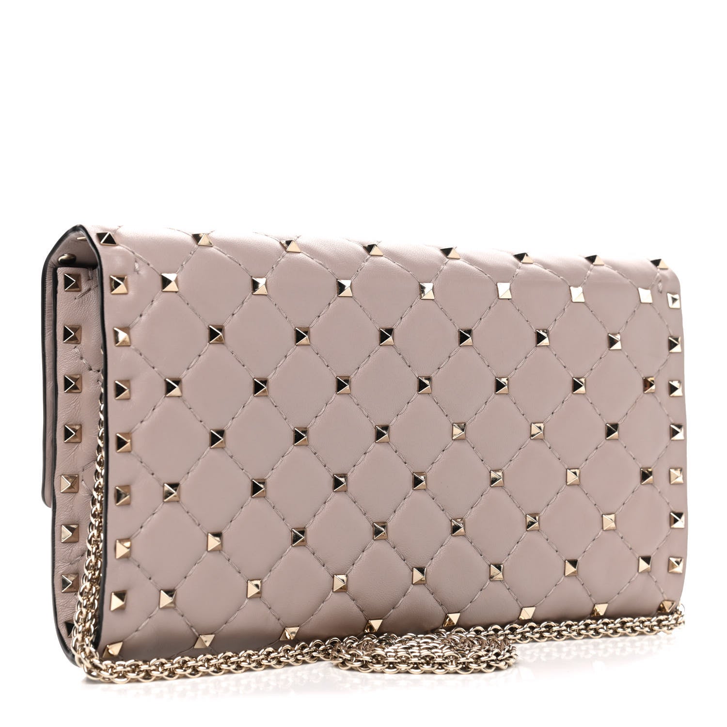 Valentino Garavani Lambskin Rockstud Spike Wallet on Chain Poudre 2 of 5