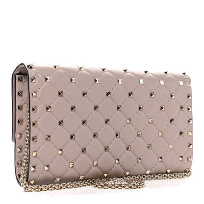Valentino Garavani Lambskin Rockstud Spike Wallet on Chain Poudre 2 of 5