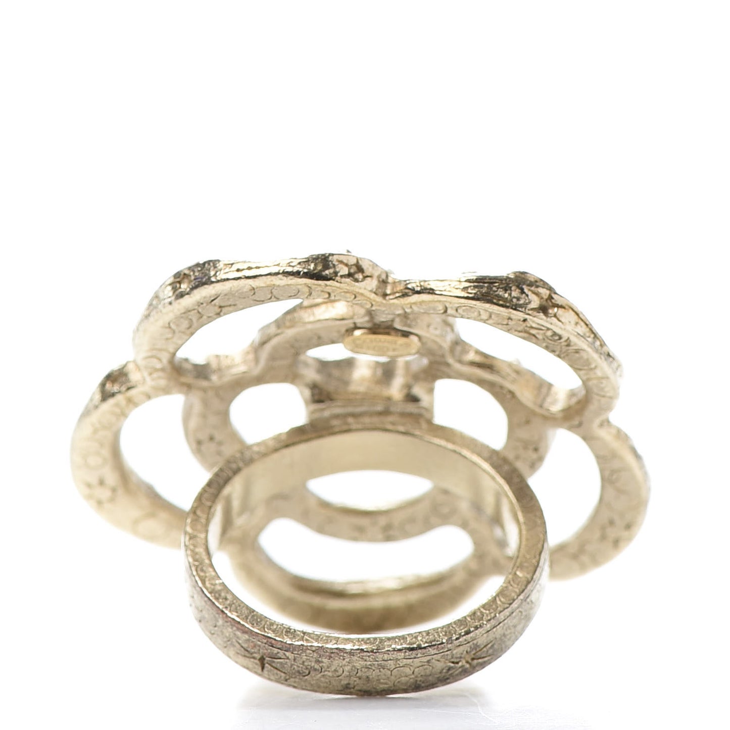 Crystal Pearl CC Camellia Ring Gold