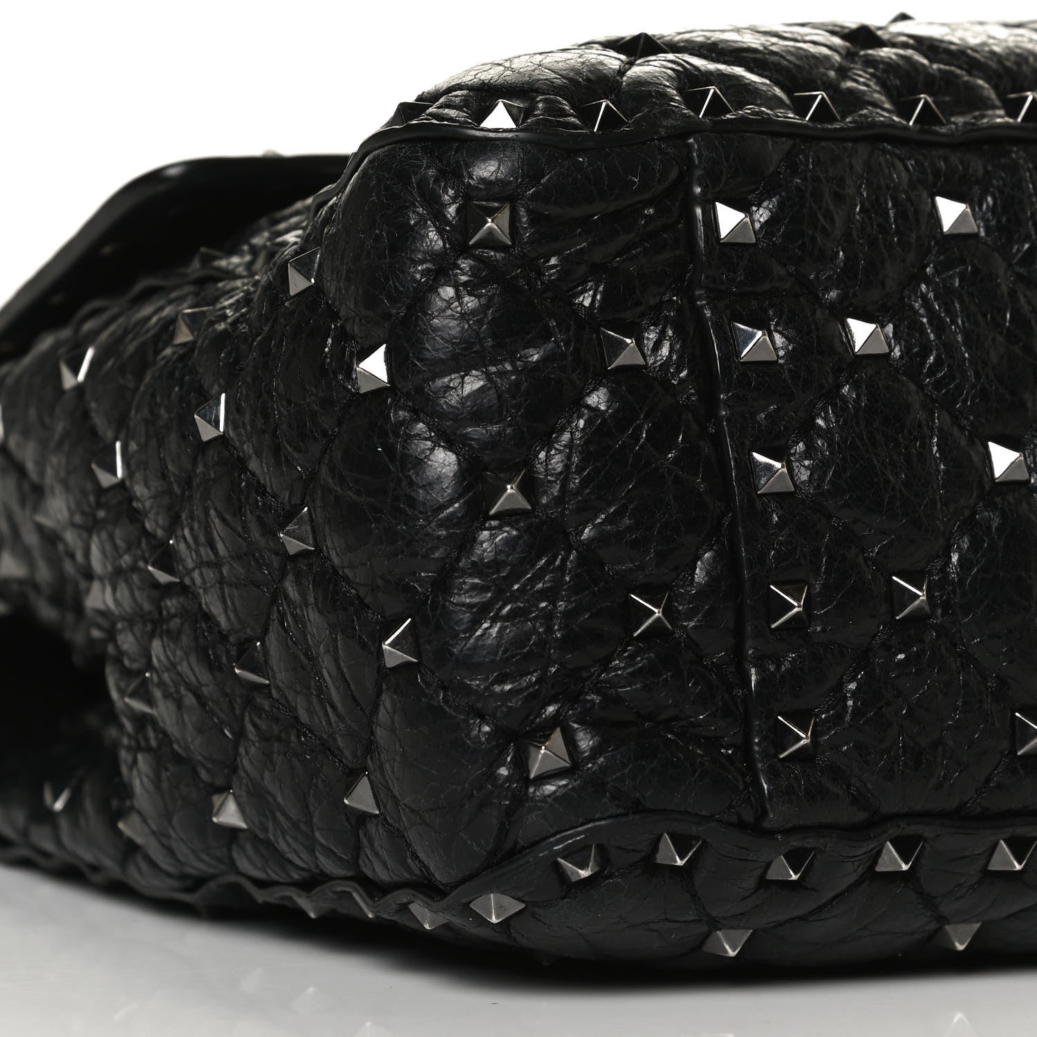 Valentino Garavani Craquele Nappa Large Rockstud Spike Shoulder Bag Black 8 of 12