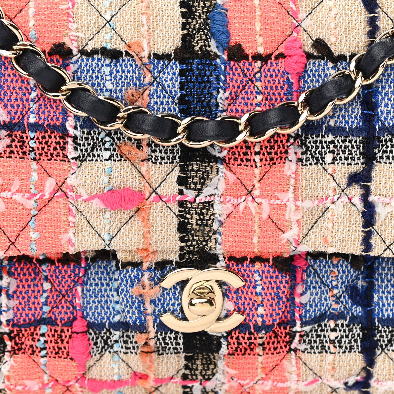 Chanel Tweed Quilted Medium Double Flap Blue Orange Yellow 7 of 9