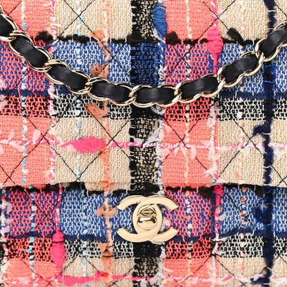 Chanel Tweed Quilted Medium Double Flap Blue Orange Yellow 7 of 9